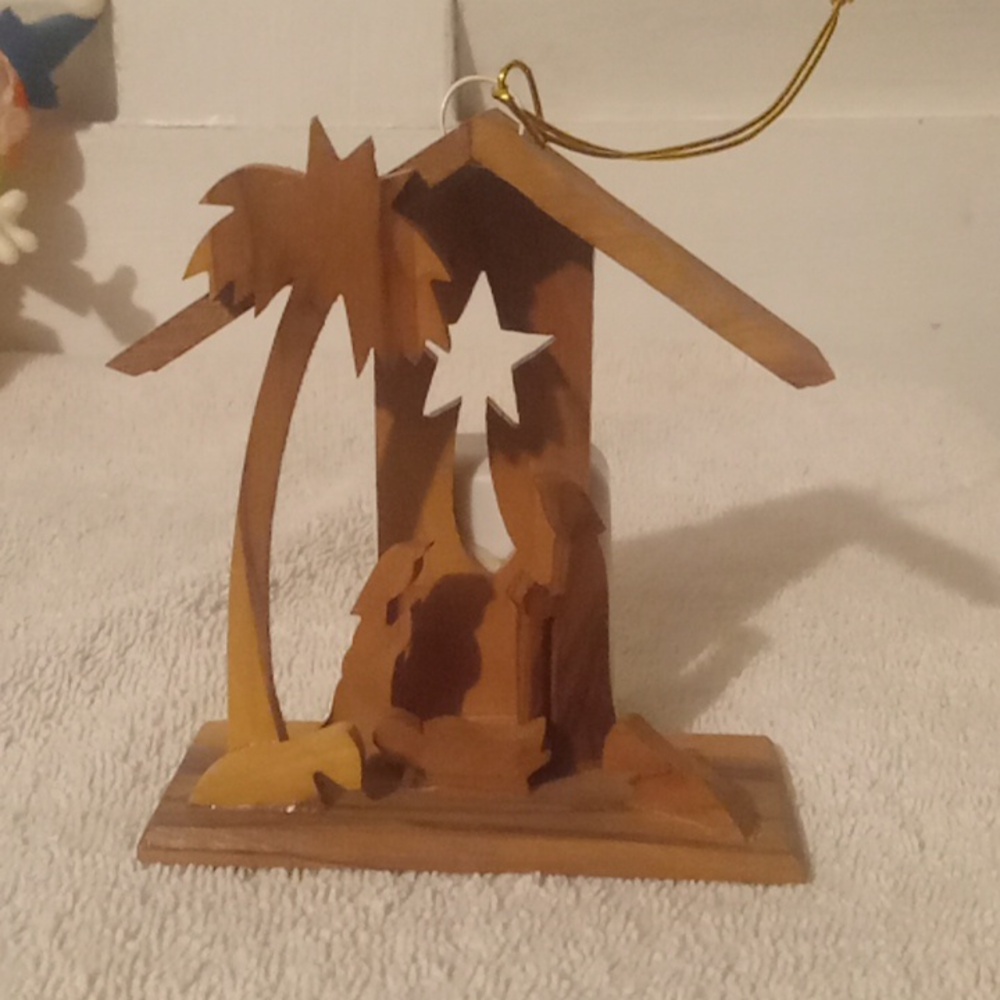 Vintage Wood Musical Manger Ornament